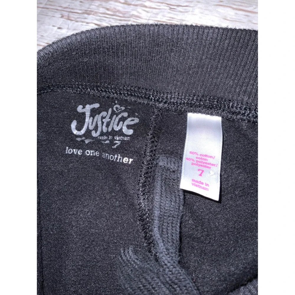 Justice Girls Black Fleece Joggers Heart Graphic Sweatpants Size 7